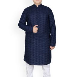 SG YUVRAJ Boys Floral Embroidered Mandarin Collar Chikankari Kurta With Pyjamas-picture-6
