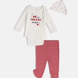 mothercare Infant Girls White Pure Cotton Printed Bodysuit with Pink Legging & Cap-image-42