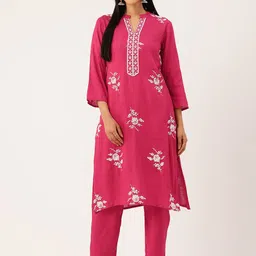 MISRI Floral Embroidered Thread Work Kurta with Trousers-image-24