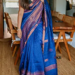 Eecoo Ethnic Motifs Woven Design Zari Ikat Saree with Unstitched Blouse Piece image 3