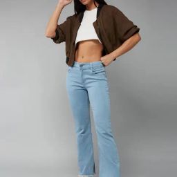 DOLCE CRUDO Light Blue Denim Relaxed Fit High Rise Bootcut Jeans-picture-47
