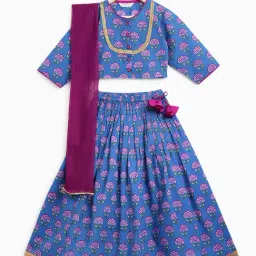 Campana Kids Purple Floral Print Lehenga, Choli with Dupatta-image-0