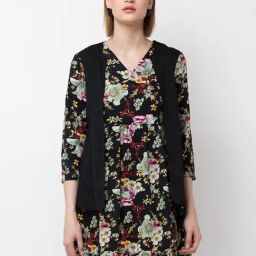 DODO & MOA Black & Green Floral Print A Line Dress-picture-8