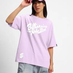 Bewakoof Purple Billionaire Girls Club Graphic Print Oversized T-Shirt-picture-8