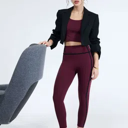 CAVA Women Wine Aerial Contrast Crop Tank Tights-image-32
