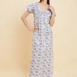 Sweet Dreams Grey & Purple Cotton Floral Print Night Gown-picture-40