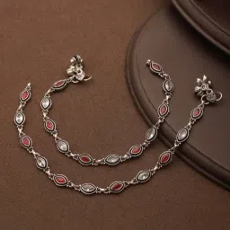 Saraf RS Jewellery Red Ruby Studded Minimal Dailywear Anklet-image-61