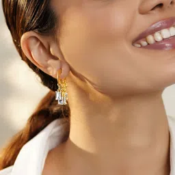 Rubans Voguish Stainless Steel Gold-Plated Cubic Zirconia Studded Drop Earrings image 5