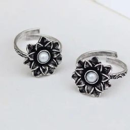 Teejh Kayra White Stone Silver Oxidized Pair of Toe-Rings-picture-47
