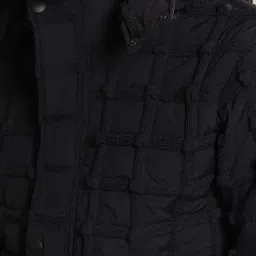 Campus Sutra Black Regular Fit Self Design Hooded Jacket image 4