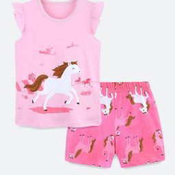Oh Rare Girls Printed Shorts Sleeves Round Neck Cotton T-shirt With Shorts-picture-20