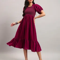 Raiyani Enterprise Puff Sleeve Crepe A-Line Midi Dress-picture-38