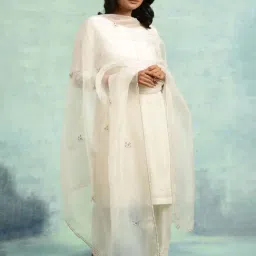 Folksong by W Off-White Embellished Dupatta-image-20