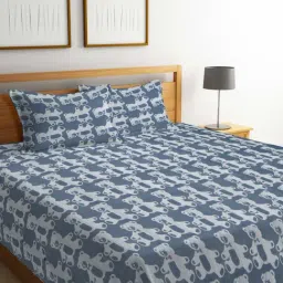 Klotthe Woven Blue 350 TC Cotton Double Bed Cover With 2 Pillow Covers-picture-13