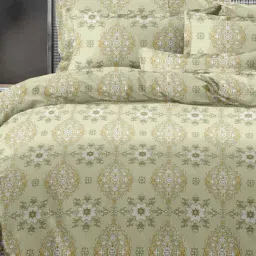Ariana Capri Gold Cotton Geometric 400 TC King Bedsheet with 2 Pillow Covers image 2