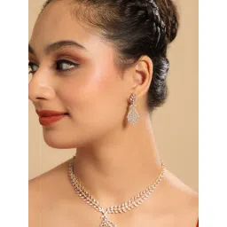 Nuyug American Diamond White Stone Leaflet Spark Necklace and Earring image 2