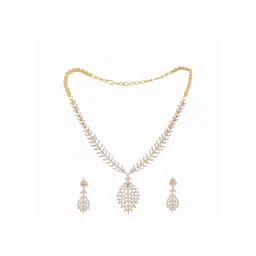 Nuyug American Diamond White Stone Leaflet Spark Necklace and Earring image 4