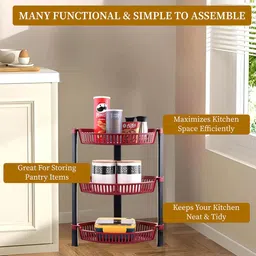 Kuber Industries Brown & Black 3 Tier Folding Fruit & Vegetable Basket Stand image 5