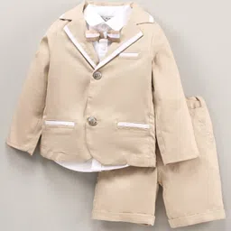 ToffyHouse Full Sleeves Solid Shirt and Pants Set with Coat - Khaki Brown-picture-22