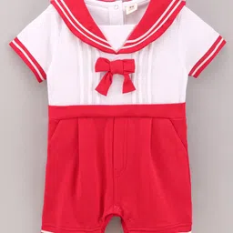 ToffyHouse Cotton Half Sleeves Party Rompers Solid - Red White-picture-14