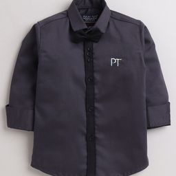 Polka Tots Full Sleeve Party Wear Reverse Collar Placket With Bow T- Shirt - Grey-picture-24