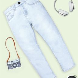 Kiddopanti Solid Button Down 5 Pocket Denim Pant - Ice Blue-picture-12