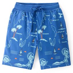 Pine Kids Cotton Looper Above Knee Length Shorts Beach Print - Blue-picture-14