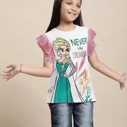 Kidsville Disney Featuring Frill Sleeves Frozen Printed Top - White-picture-21