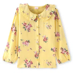 Babyhug Rayon Knit Full Sleeves Front Open Top with Floral Print - Yellow-picture-19