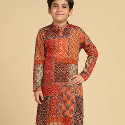 KISAH Cotton Blend Full Sleeves Abstract Printed Kurta - Multi Colour-image-41