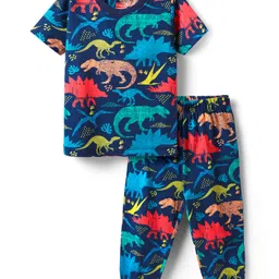 Babyhug Cotton Knit Half Sleeves Co-Ord Night Suit with Animal Print - Navy Blue-picture-36