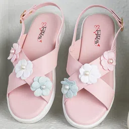 Toothless Pearls Embellished Floral Applique Detailed Sandals - Pink-picture-21