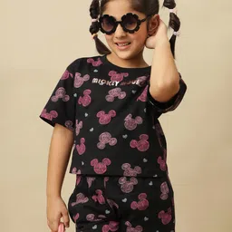 Kidsville Knit Disney Mickey & Friends Featuring Half Sleeves Characters Printed Tee - Black-picture-25