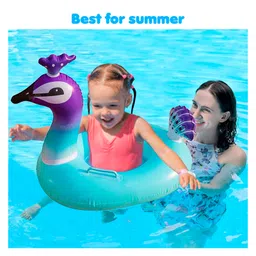 Toysire Inflatable Swimming Float Peacock Shape Ring Mat for Pool and Beach Water Swimming Ring Tube for Kids Summer Funny Pool Party Toys(Sky Blue) image 2