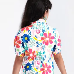 arias by lara dutta Arias Cotton Woven Half Balloon Sleeves Top with Floral Print - White image 2