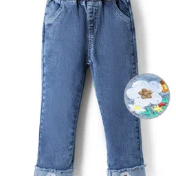 Mark & Mia Cotton Lycra Full Length Washed Denim Jeans With Floral Embroidery - Blue image 2