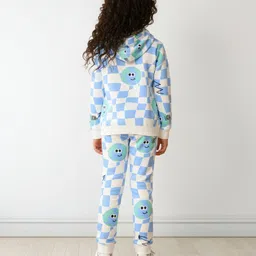 Anthrilo Fleece Knit Full Sleeves Checked Hoodie & Coordinating Joggers Set - Blue image 3