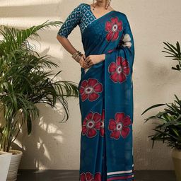 all about you Floral Poly Georgette Block Print Saree-picture-30