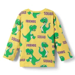 Babyhug Cotton Knit Half Sleeves Shorts & Full Sleeves Co-ord Night Suits with Dino Print - Yellow Green & White image 3