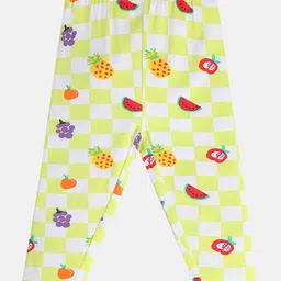 MINI KLUB Cotton Knit Pack Of 3 Fruits & Polka Dots Printed Leggings - Yellow Pink & White image 4