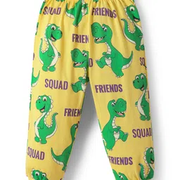 Babyhug Cotton Knit Half Sleeves Shorts & Full Sleeves Co-ord Night Suits with Dino Print - Yellow Green & White image 4