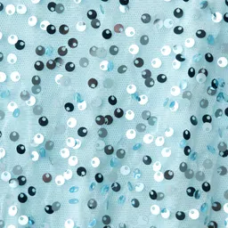 Hola Bonita Knit Full Sleeves Mesh Party Dress with Belt & Sequin Detailing - Light Blue image 4