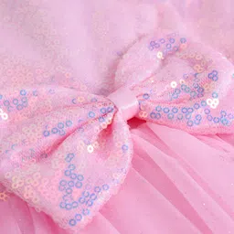 Babyhug Woven Half Sleeves Party Gown With Bow Applique & Sequin Detailing - Pink image 4