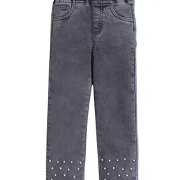 Bright Stars KIDSWEAR Woven Pearls Embellished Mild Washed Jeans - Grey image 5
