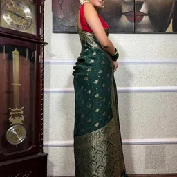 PHEASANT Ethnic Motif Woven Design Zari Kanjeevaram Saree image 2