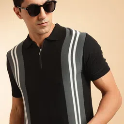 French Connection Pure Cotton Self Striped Polo Collar Knit T-shirt image 1