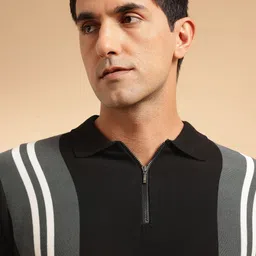 French Connection Pure Cotton Self Striped Polo Collar Knit T-shirt image 4
