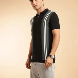 French Connection Pure Cotton Self Striped Polo Collar Knit T-shirt image 3