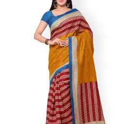 Saree mall Maroon & Mustard Yellow Printed Art Silk Traditional Saree-picture-38