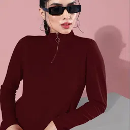 Maheshvi Women Ribbed High Neck Long Sleeves Regular Top-picture-24